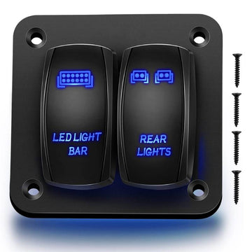 2 Gang LED Light Bar Rear Lights Rocker Switch Panel Blue
